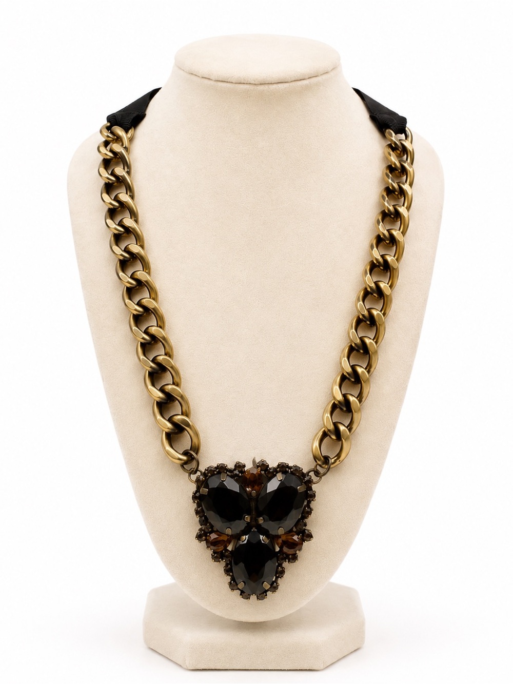 Gold Chain Necklace with Black and Amber Crystal Pendant